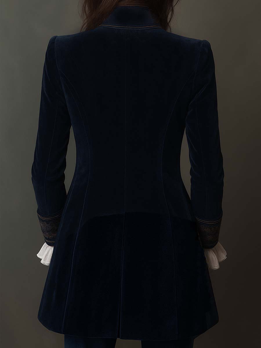 Benita | Long Vintage Velvet Jacket with Embroidery