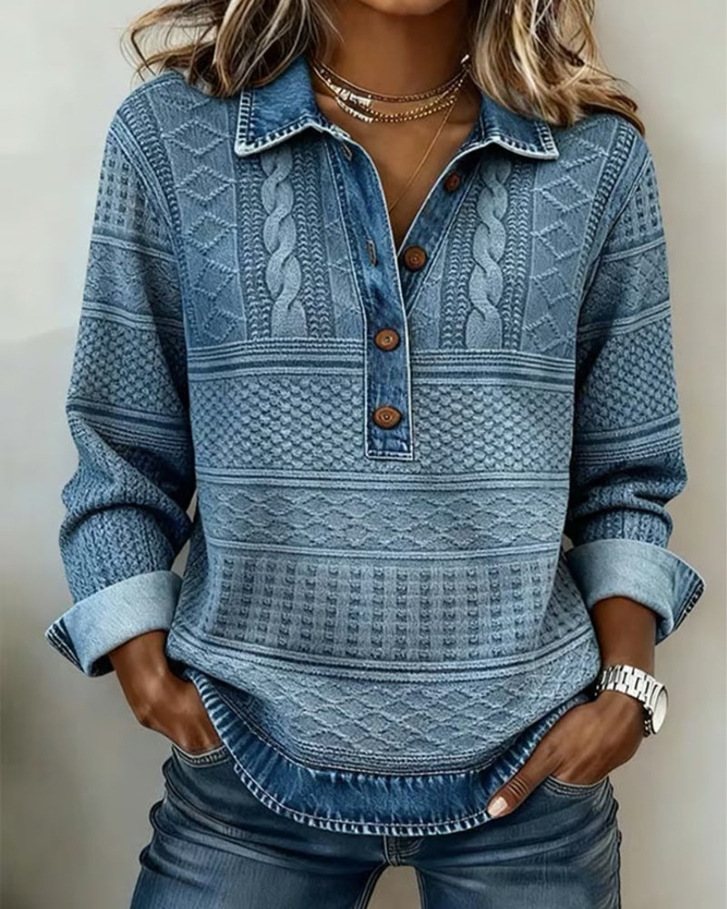 Dolores |Trendy Sweatshirt with Half Button and Collar