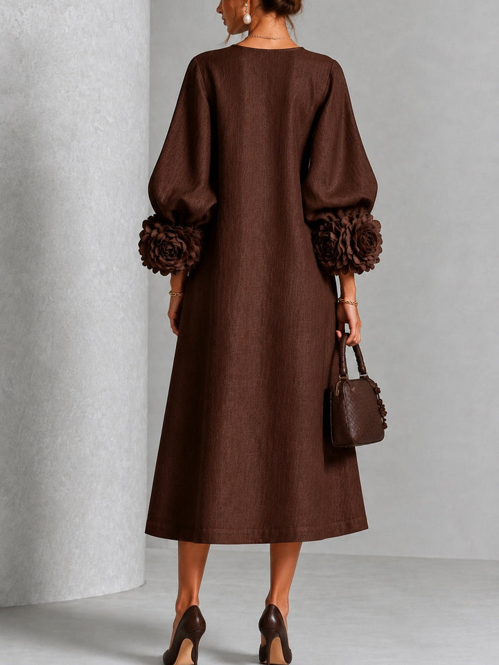 Midi Dresses with Flower Buttons and Extravagant Flower Sleeves