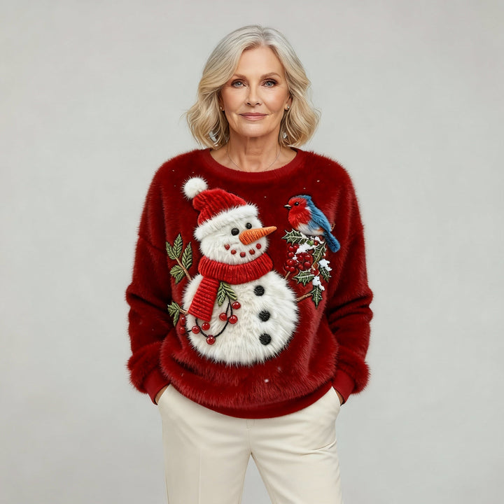 WINNIE | FLANNEL JUMPER SNOWMAN AND BIRDS ART FOR WOMEN