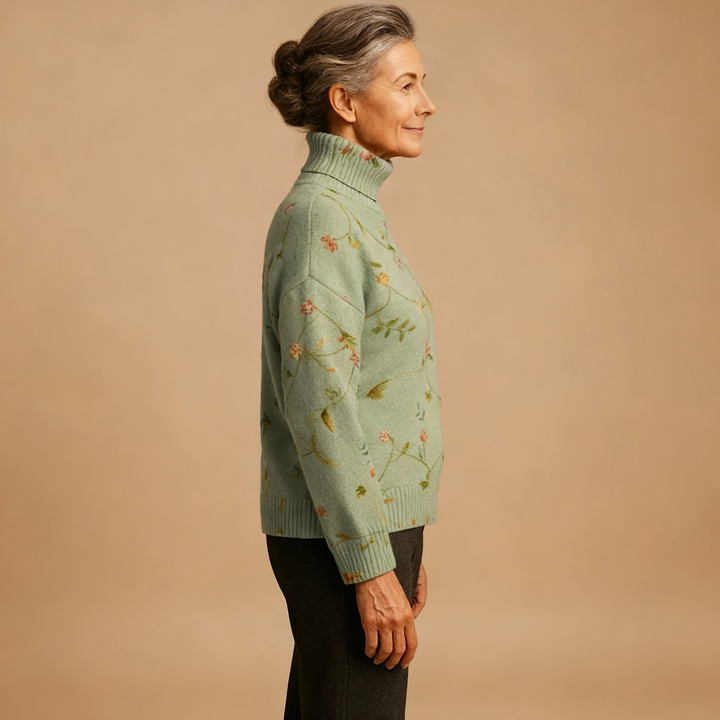 FLORENCE | VINTAGE LOVELY FLORAL ART PRINT KNIT TURTLENECK PULLOVER SWEATER