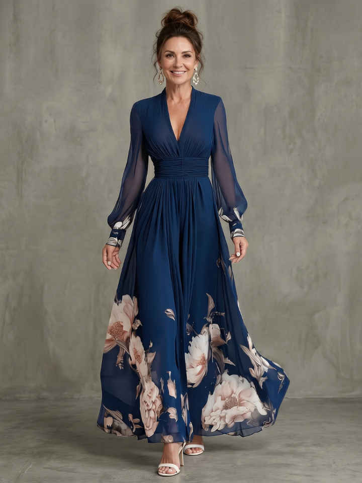 Maude™ Floral Hem Sheer Sleeve Maxi Dress