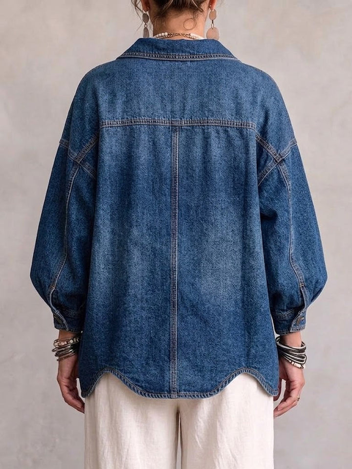 Janet | Collared Oversized Denim Jacket With Large Metal Buttons