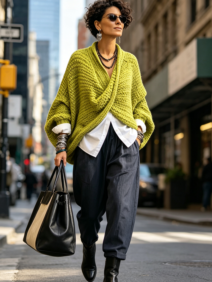 Candice | Cozy Relaxed Batwing Sleeves Crossover V-neck Sweater