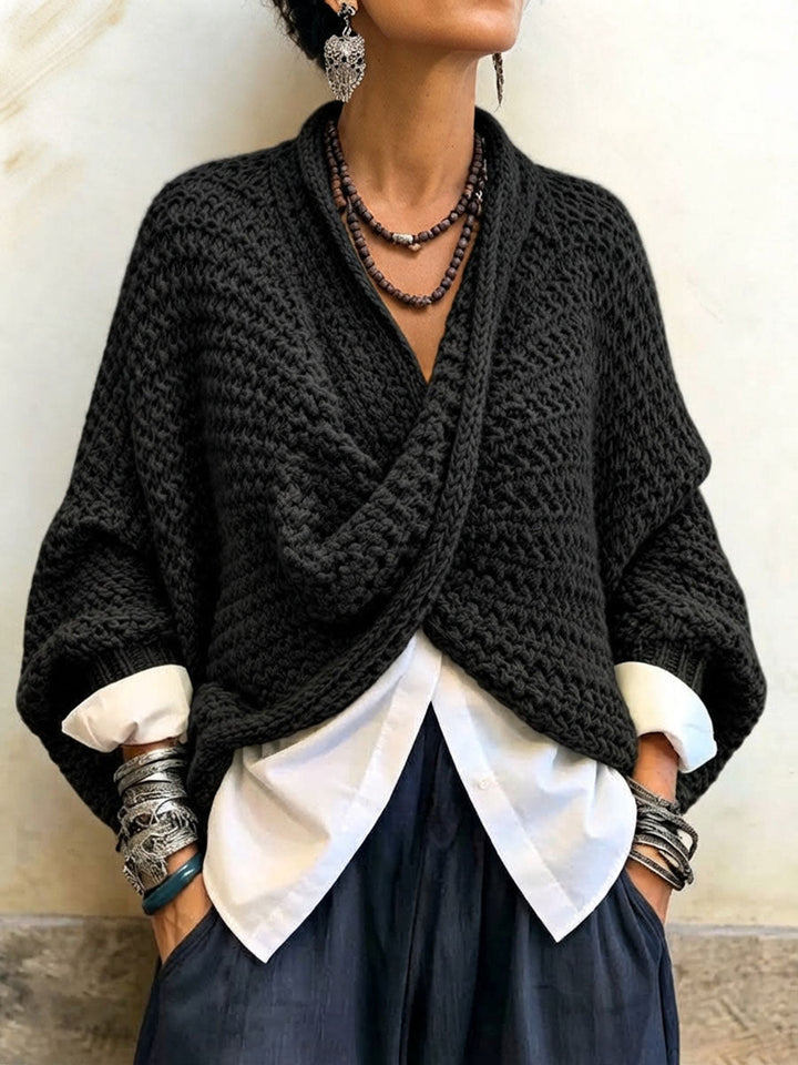 Candice | Cozy Relaxed Batwing Sleeves Crossover V-neck Sweater