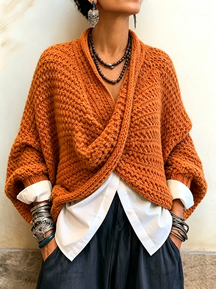 Candice | Cozy Relaxed Batwing Sleeves Crossover V-neck Sweater